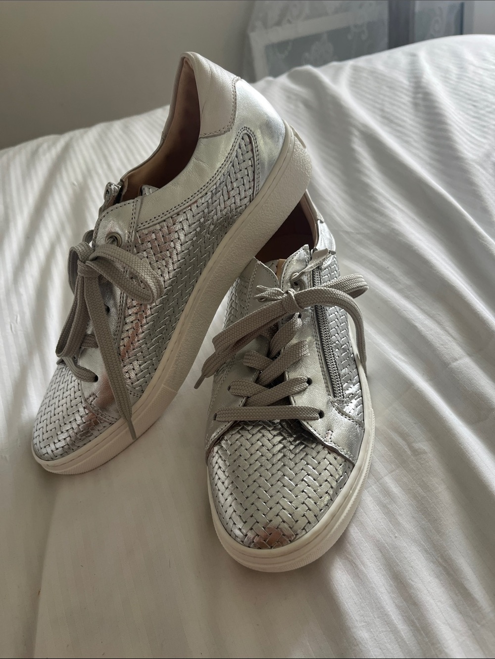 Ron White Silver Woven Oralie Zipper Sneaker. Italy size 41 US size 10